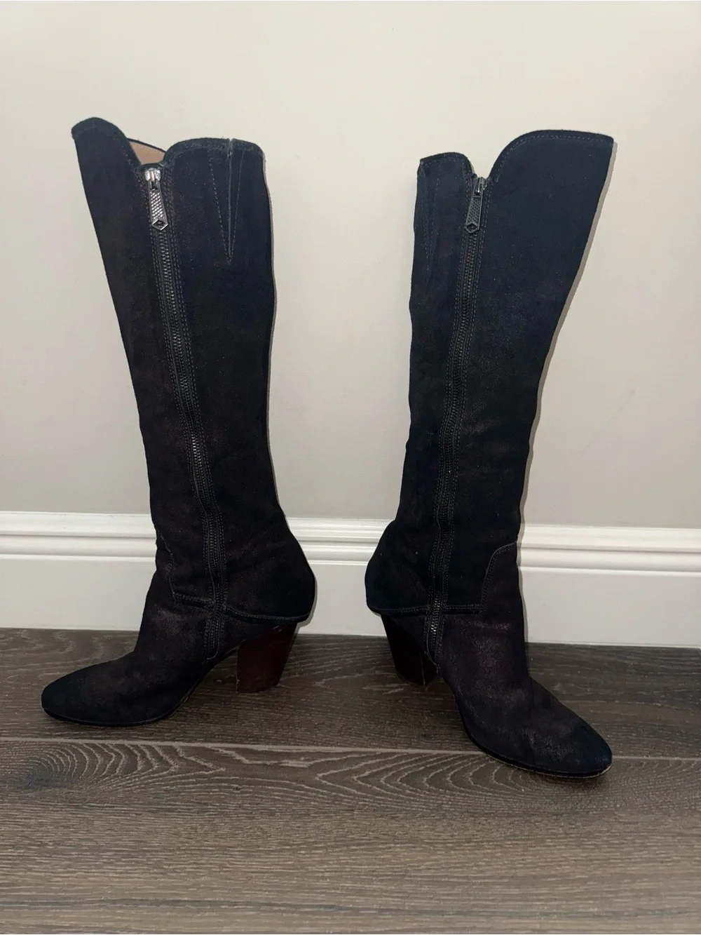Donald J Pliner Sandora Knee-High Metallic Bronze Suede Boots with Side Zippers